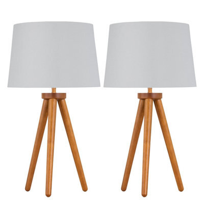 First Choice Lighting Set Of 2 Dark Oak Table Lamp Or Bedside Lights With White Silver Shade - image 1