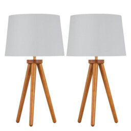 First Choice Lighting Set Of 2 Dark Oak Table Lamp Or Bedside Lights With White Silver Shade