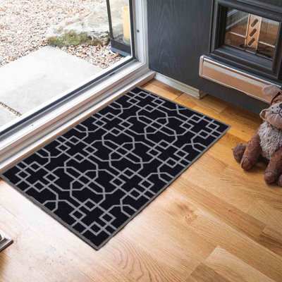 Machine Washable Cubed Trellis Design Anti Slip Doormats Black 80X150 Cm - image 1