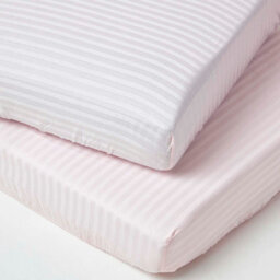 Homescapes Pink Cotton Stripe Fitted Cot Sheets 330 Thread Count, 2 Pack - thumbnail 1