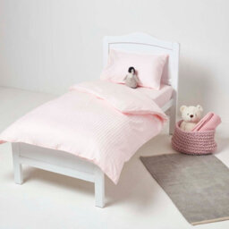 Homescapes Pink Cotton Stripe Fitted Cot Sheets 330 Thread Count, 2 Pack - thumbnail 2
