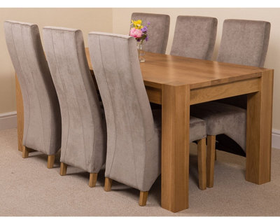 That's Furniture Kuba 180 X 90 Cm Chunky Oak Dining Table And 6 Chairs Dining Set With Lola Grey Fabric Chairs - image 1