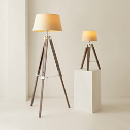 Valuelights Clipper Modern Distressed Wood And Silver Chrome Tripod Table Lamp With Beige Light Shade - thumbnail 5