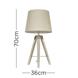 Valuelights Clipper Modern Distressed Wood And Silver Chrome Tripod Table Lamp With Beige Light Shade - thumbnail 8