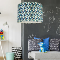 Printed Blue & Green Geometric Cylinder Lamp Shade (D)30Cm