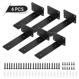 6Pcs Heavy Duty Cast Iron Shelf Brackets, 8 Inch Floating Shelf Supports - thumbnail 1
