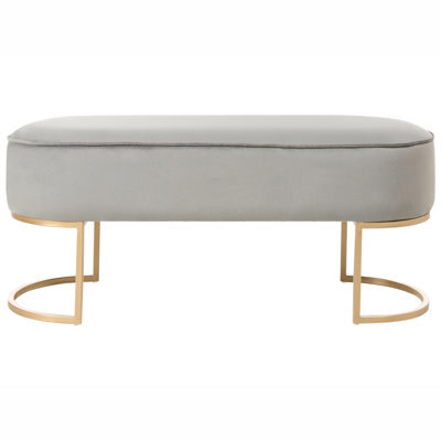 Wyld and Coco Gracelux Light Grey Velvet Bed Bench With Gold Accent Legs - Compact Seating For Bedroom, Hallway Or Living Room - image 1