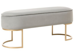 Wyld and Coco Gracelux Light Grey Velvet Bed Bench With Gold Accent Legs - Compact Seating For Bedroom, Hallway Or Living Room - thumbnail 3