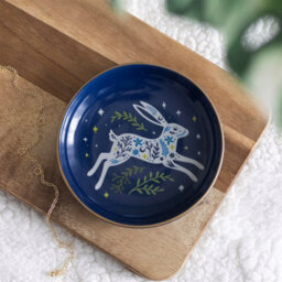 Leaping Hare Trinket Dish Midnight Blue Ceramic Jewellery Dish - thumbnail 1