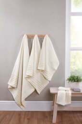 Rapport Home Linear Pure Cotton Face Towel Ivory Cream - thumbnail 2
