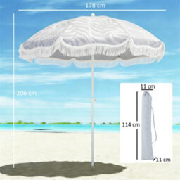Outsunny 1.8 M Beach Umbrella Parasol With Sand Anchor, 30 Tilt, Light Grey - thumbnail 3