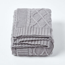Homescapes Grey Diamond Cable Knit Cotton Throw, 150 X 200 Cm - thumbnail 2