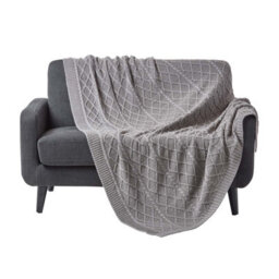 Homescapes Grey Diamond Cable Knit Cotton Throw, 150 X 200 Cm - thumbnail 1