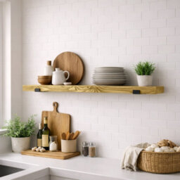 Mkgt Handcrafted Rustic Wooden Floating Shelf, Solid Wood Made In Uk Wall Mounted (Dark Oak, 120Cm) - thumbnail 2
