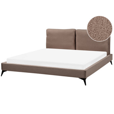 Beliani Bed Boucle Melle 180 X 200 Cm (Eu Super King) Brown - image 1