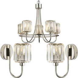 Loops 5 Light Ceiling Pendant & 2X Matching Wall Lights - Bright Nickel Frosted Glass Chandelier - thumbnail 1