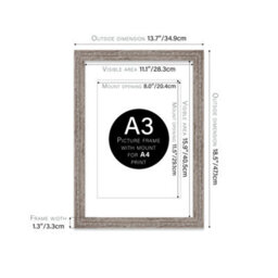 A3 Walnut Ornate Picture Frame (42 X 29.7Cm) With Mount For A4 Poster, Photo, Artwork, Gallery Wall Or Print - thumbnail 2