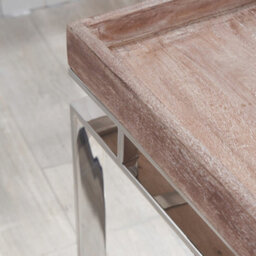Pacific Lifestyle Antique Mango Wood Square Side Table With Silver Steel Frame And Lipped Top 46Cm, Evelyn - thumbnail 2