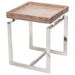 Pacific Lifestyle Antique Mango Wood Square Side Table With Silver Steel Frame And Lipped Top 46Cm, Evelyn - thumbnail 6