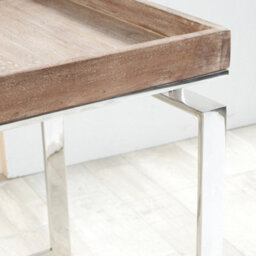 Pacific Lifestyle Antique Mango Wood Square Side Table With Silver Steel Frame And Lipped Top 46Cm, Evelyn - thumbnail 3