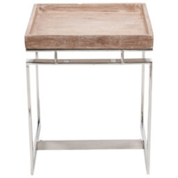 Pacific Lifestyle Antique Mango Wood Square Side Table With Silver Steel Frame And Lipped Top 46Cm, Evelyn - thumbnail 7