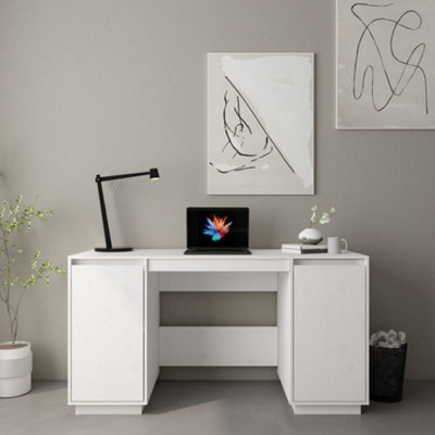 Vidaxl Desk White 140X50X75 Cm Solid Wood Pine Desks - image 1