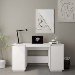 Vidaxl Desk White 140X50X75 Cm Solid Wood Pine Desks