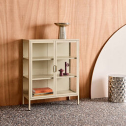 Sweeek - Steel And Tempered Glass Display Cabinet 2 Doors, Arkansas, Beige, 80X35X102 Cm - thumbnail 3