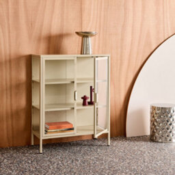 Sweeek - Steel And Tempered Glass Display Cabinet 2 Doors, Arkansas, Beige, 80X35X102 Cm - thumbnail 4