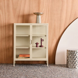 Sweeek - Steel And Tempered Glass Display Cabinet 2 Doors, Arkansas, Beige, 80X35X102 Cm - thumbnail 1