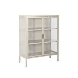 Sweeek - Steel And Tempered Glass Display Cabinet 2 Doors, Arkansas, Beige, 80X35X102 Cm - thumbnail 2