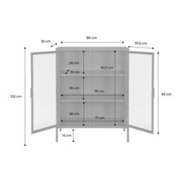 Sweeek - Steel And Tempered Glass Display Cabinet 2 Doors, Arkansas, Beige, 80X35X102 Cm - thumbnail 5