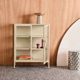 Sweeek - Steel And Tempered Glass Display Cabinet 2 Doors, Arkansas, Beige, 80X35X102 Cm - thumbnail 6