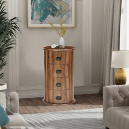 Buttercup Farm 4 Drawer Drum Chest - Sheesham Wood - L45 X W45 X H70 Cm - Honey Dark Finish - thumbnail 2