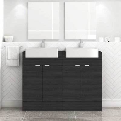 Royal Bathrooms Elena 1200mm Floor Standing Bathroom Vanity Unit Hale Black 4 Door With Semi Recessed Double Basin Sink - image 1