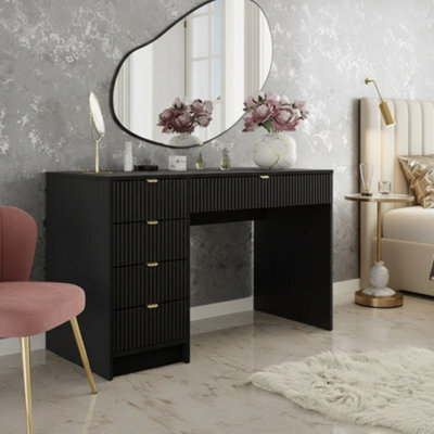 Home Office Desk With Drawers Tireno Black Molet Laminated Mdf Grooved Fronts Modern Workstation For Bedroom Study Room - image 1