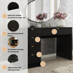 Home Office Desk With Drawers Tireno Black Molet Laminated Mdf Grooved Fronts Modern Workstation For Bedroom Study Room - thumbnail 5