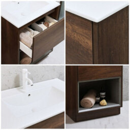 Homestylestore Dark Oak 612mm Bathroom Vanity Unit Open Shelf And Chalk Basin - thumbnail 3