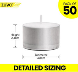 Zuvo 8-Hour Unscented Tea Light Candles (50-Pack) - Long-Lasting With Cotton Wicks, Clean Burning, 3.8 X 2.3 Cm, White - thumbnail 3