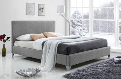 Save On Goods UK 4Ft6 Double Quilted Fabric,upholstered,bed Frame,bedstead,padded,linen, Light Grey - image 1