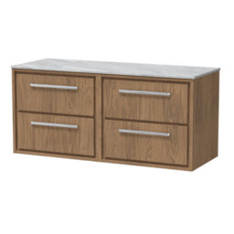 Hudson Reed Lille Wall Hung Four Drawer Contemporary Vanity Unit With Marble Worktop In Antique Oak, 610 X 460mm