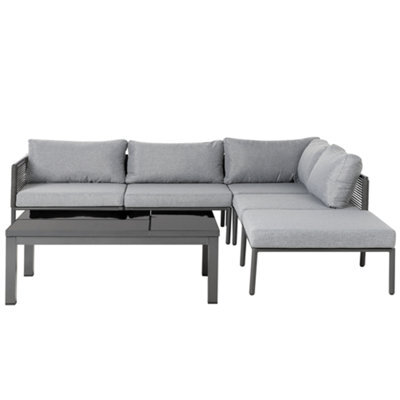 Beliani Garden Corner Sofa With Table 6 Seater Forano Metal Grey - image 1
