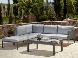 Beliani Garden Corner Sofa With Table 6 Seater Forano Metal Grey - thumbnail 2