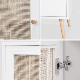 Sweeek - 150Cm Scandi-Style Wooden And Cane Effect Sideboard Blanc Cassé 150X39X79 Cm - Boheme - thumbnail 4