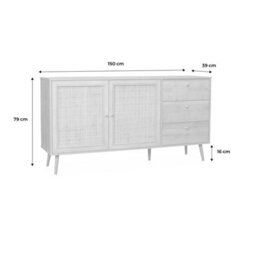 Sweeek - 150Cm Scandi-Style Wooden And Cane Effect Sideboard Blanc Cassé 150X39X79 Cm - Boheme - thumbnail 7
