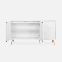 Sweeek - 150Cm Scandi-Style Wooden And Cane Effect Sideboard Blanc Cassé 150X39X79 Cm - Boheme - thumbnail 3