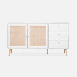 Sweeek - 150Cm Scandi-Style Wooden And Cane Effect Sideboard Blanc Cassé 150X39X79 Cm - Boheme - thumbnail 2