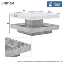 Btm Lift-Top Coffee Table 100Cm, 4 Drawers, Led High Gloss, Hidden Storage, White And Grey - thumbnail 8