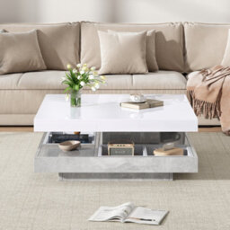 Btm Lift-Top Coffee Table 100Cm, 4 Drawers, Led High Gloss, Hidden Storage, White And Grey - thumbnail 7