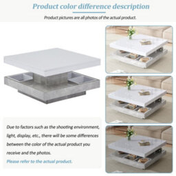 Btm Lift-Top Coffee Table 100Cm, 4 Drawers, Led High Gloss, Hidden Storage, White And Grey - thumbnail 9